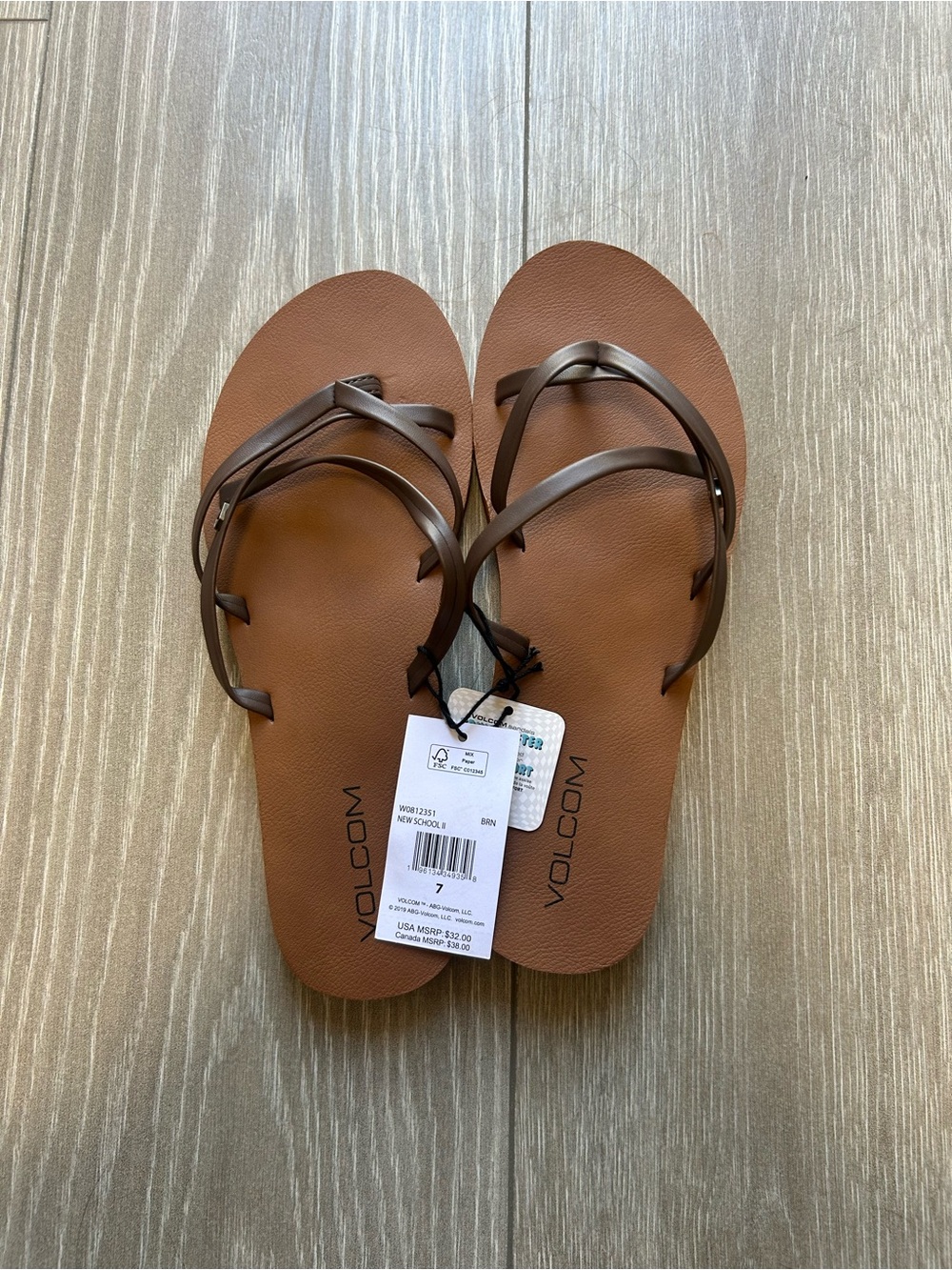 Volcom Tan Brown Logo Flip Flops